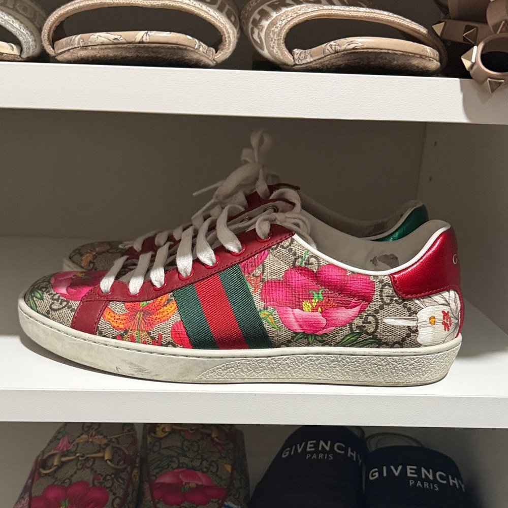Gucci Red and Green Floral Sneakers
